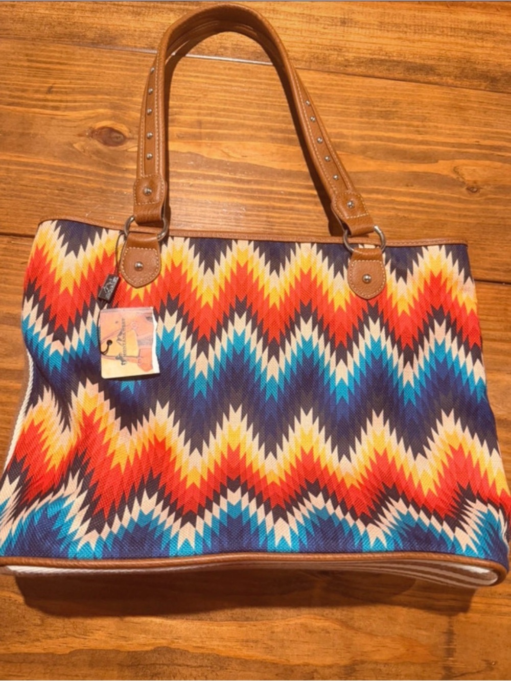 Montana West Multicolor Chevron Tote with Brown Handles